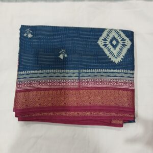 Elegant Indigo Ikat Print Saree with Zari Border
