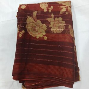 Rust Red Floral Elegance Linen Saree