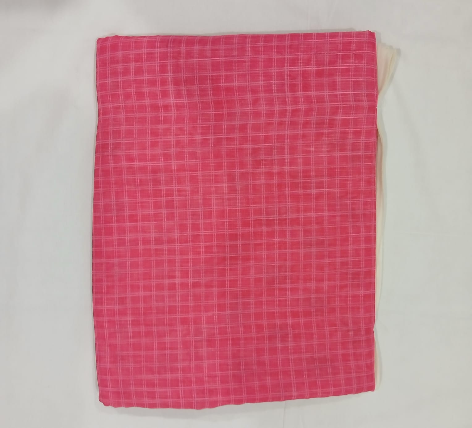 Pink Checked Cotton Saree