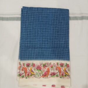Royal Blue Checked Printed Cotton Saree