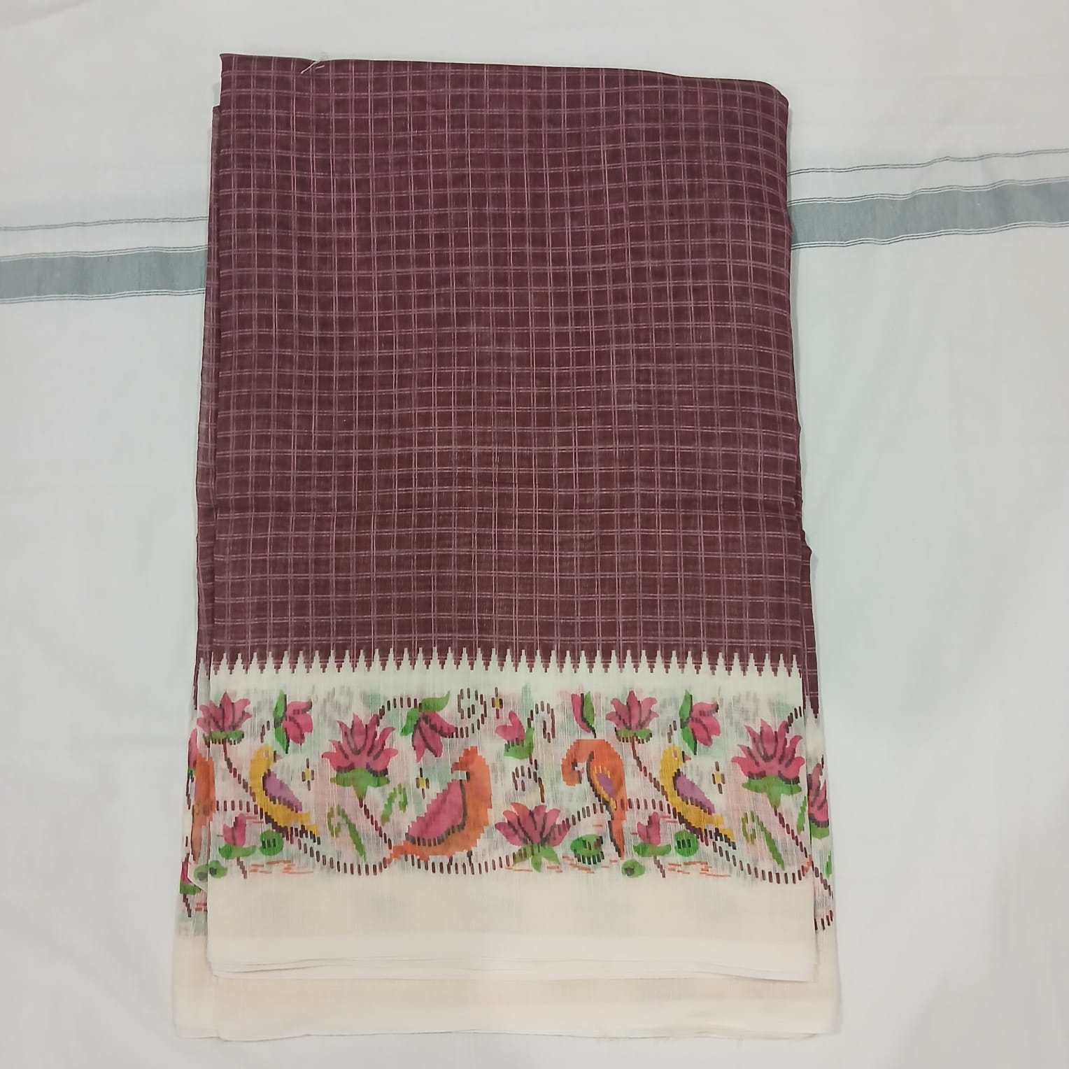 Floral Bird Border Cotton Saree